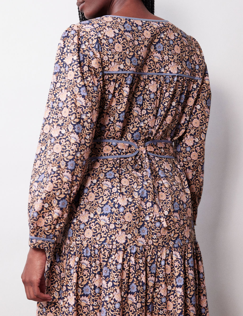 Organic Cotton Floral V-Neck Midi Waisted Dress | Albaray | M&S
