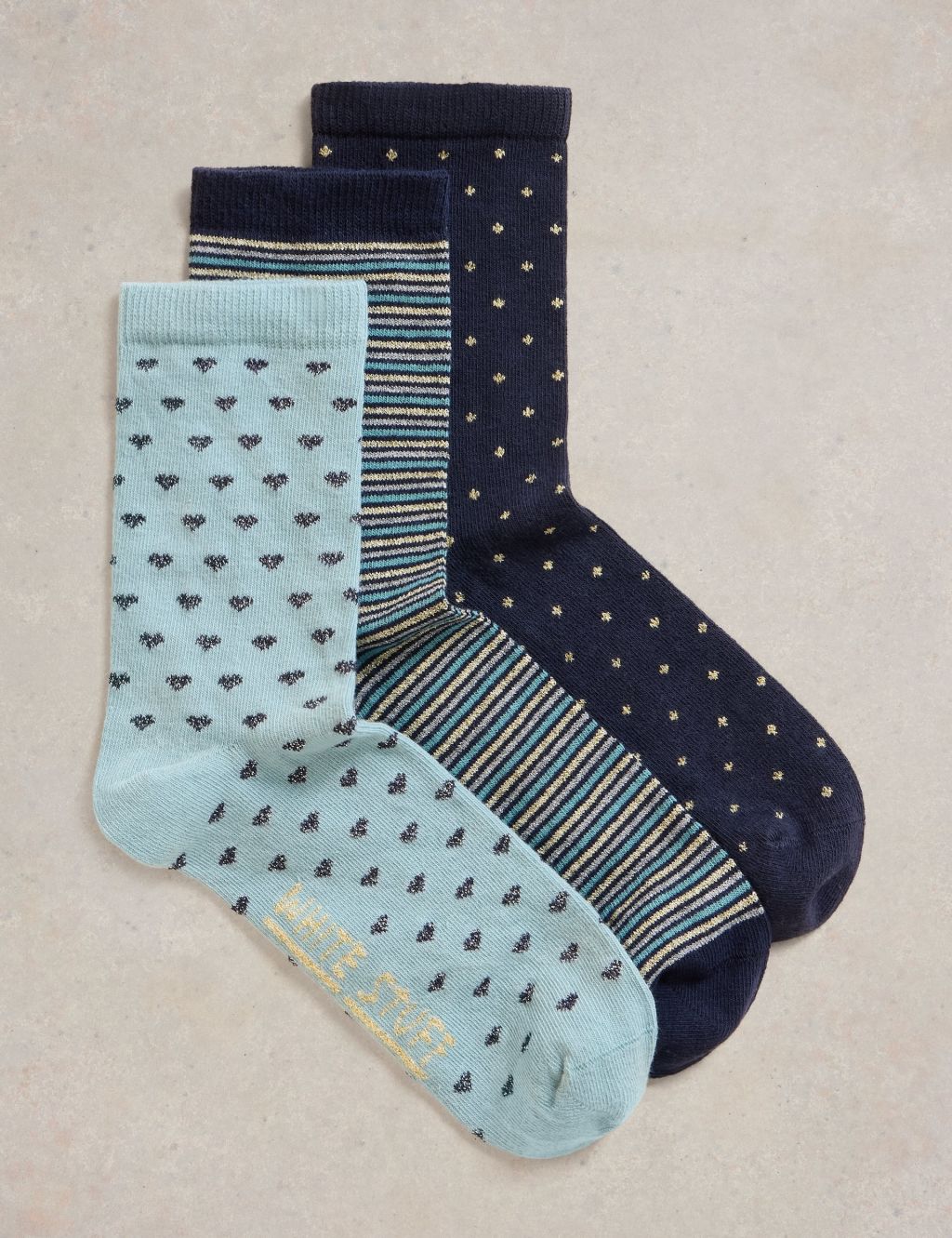 3pk Cotton Rich Sparkle Ankle High Socks