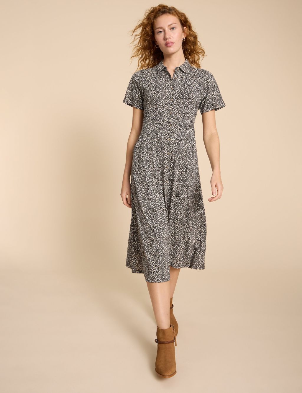 Jersey Printed Midi Shirt Dress 3 of 6