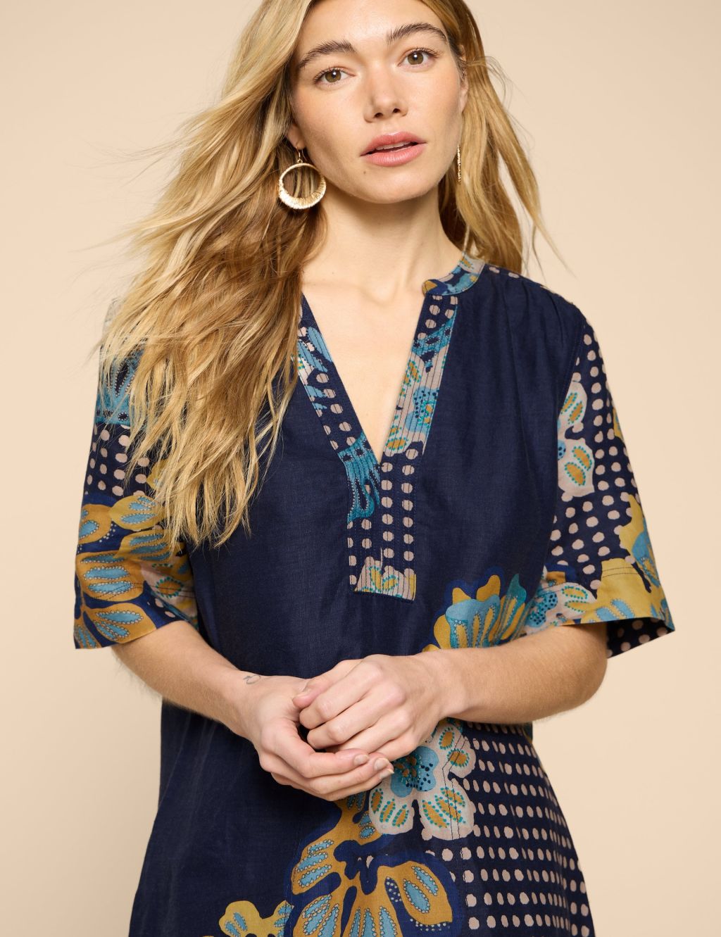 Pure Linen V-Neck Knee Length Shift Dress | White Stuff | M&S