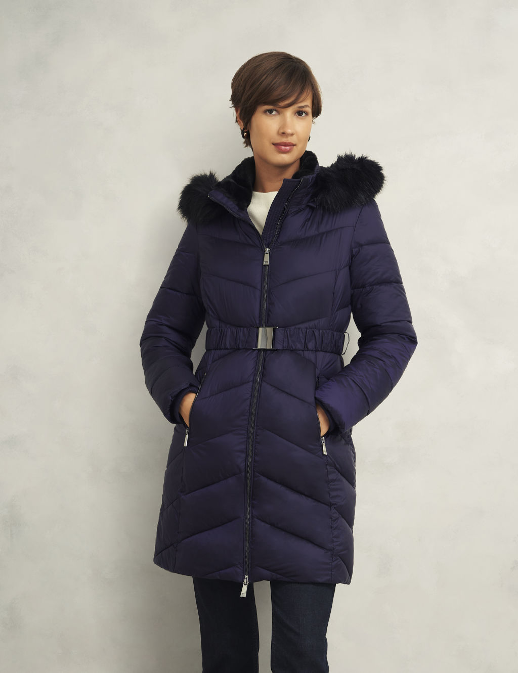 Padded Hooded Belted Longline Puffer Coat