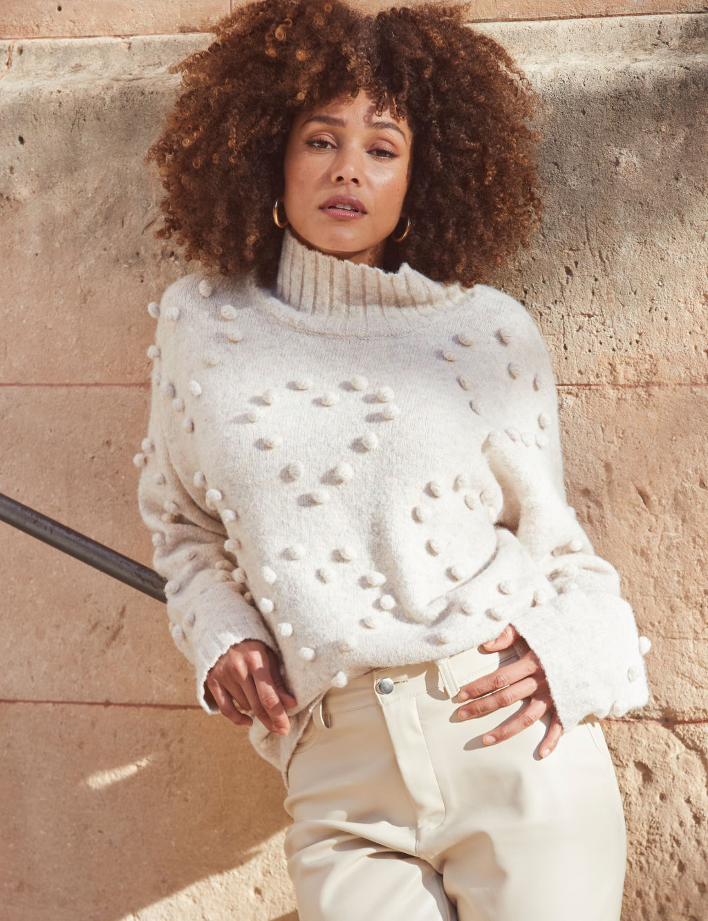 Textured Heart Roll Neck Jumper