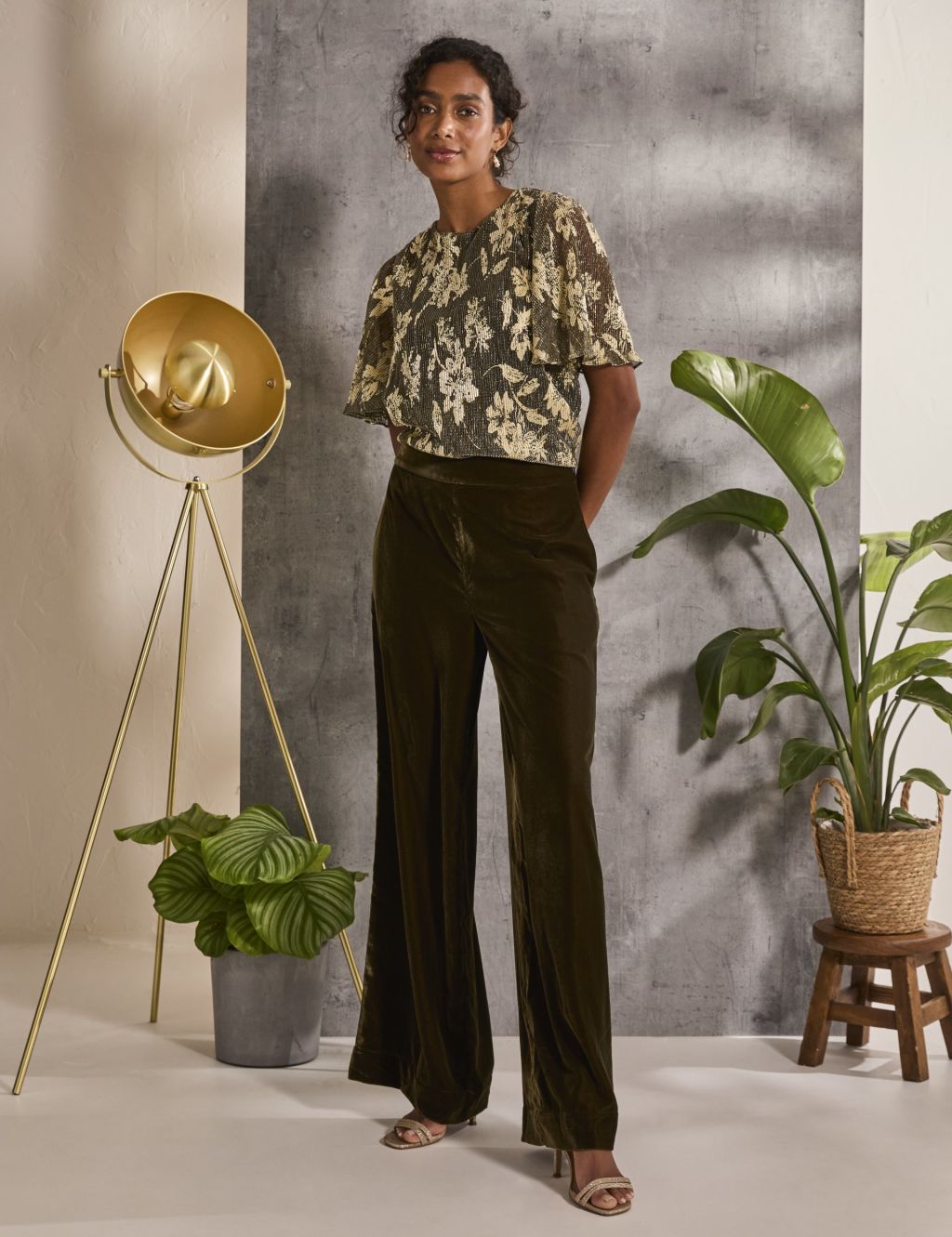 Velvet Elasticated Waist Wide Leg Trousers