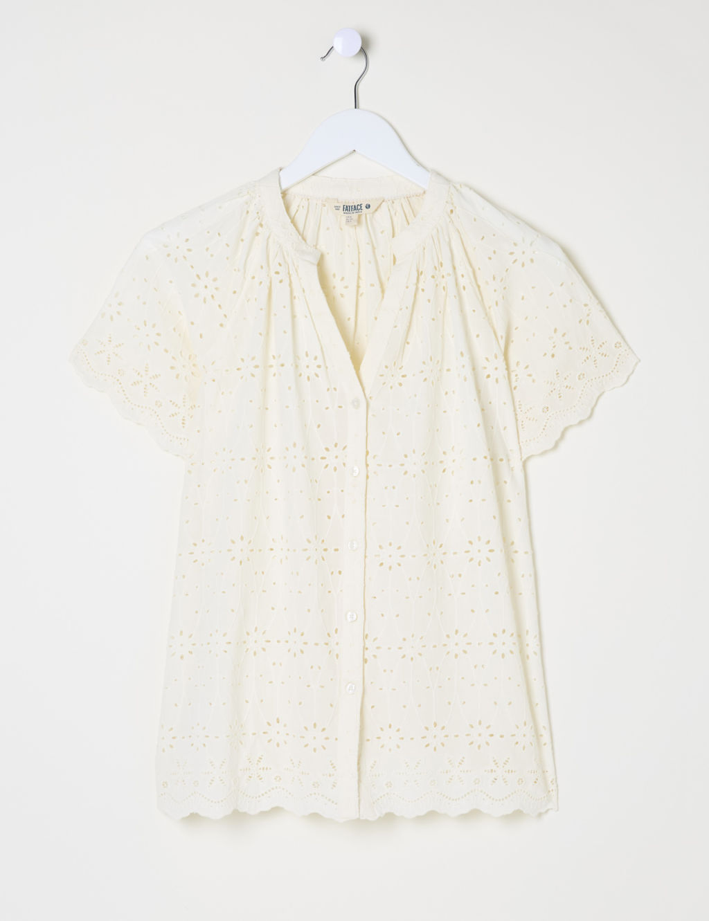 Pure Cotton Broderie V-Neck Blouse 1 of 5