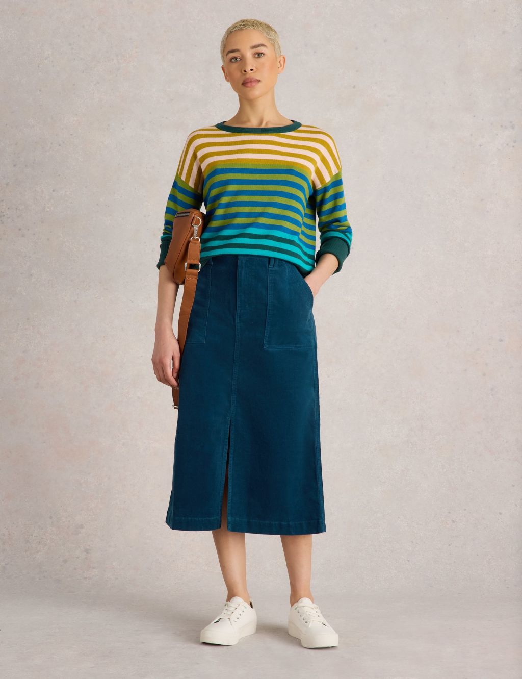 Cotton Rich Cord Midi A-Line Skirt