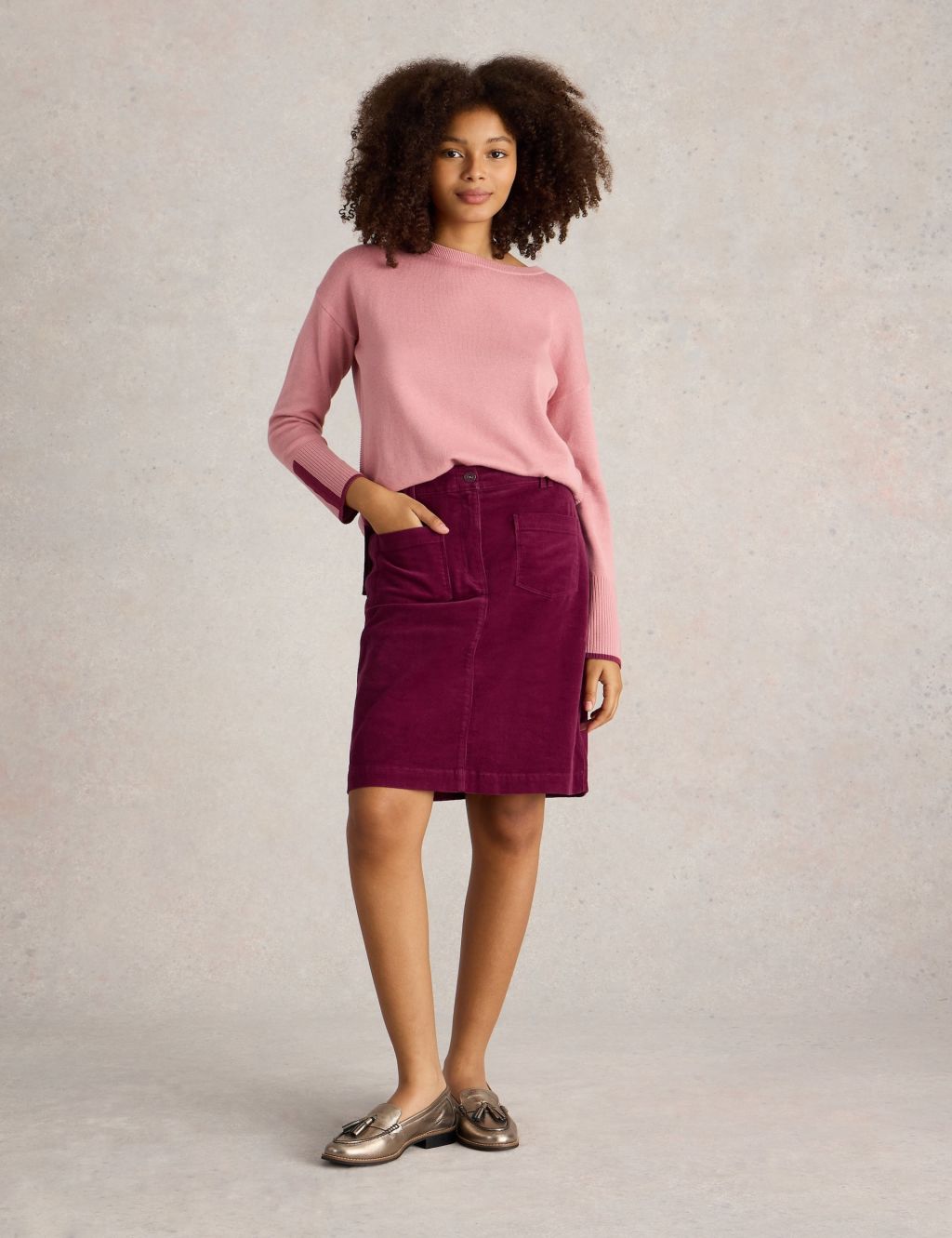 Cotton Rich Cord Knee Length A-Line Skirt