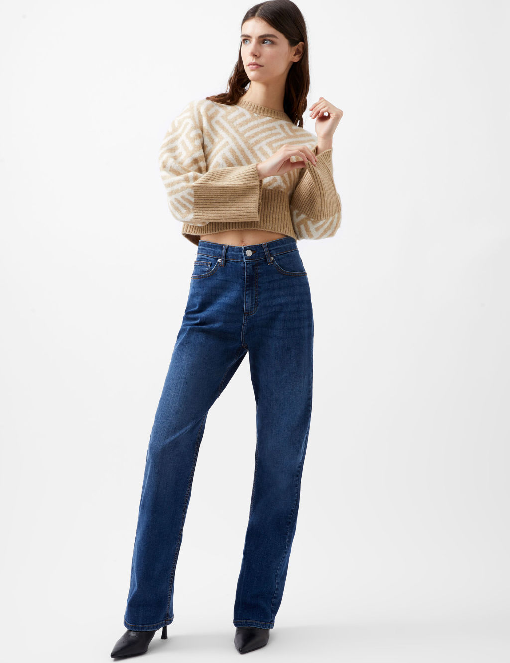 Geometric Crew Neck Cropped Jumper