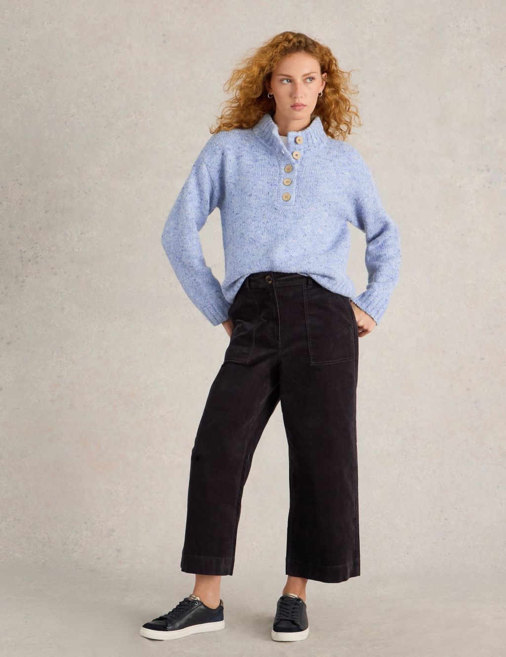 Funnel Neck Button Detail Jumper
