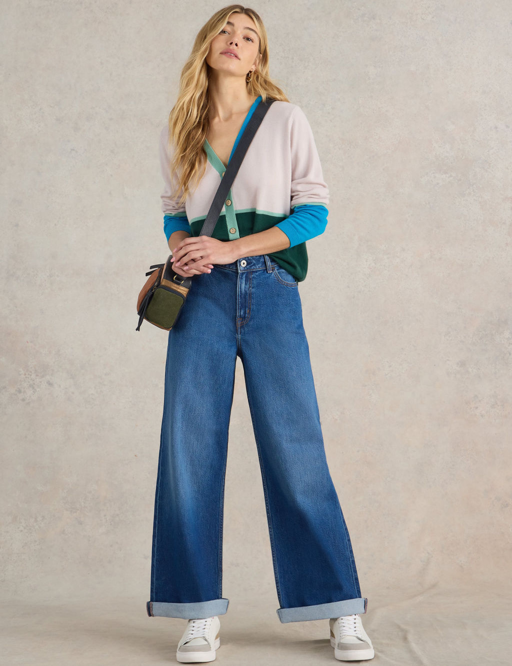 Pure Merino Wool Colour Block Cardigan
