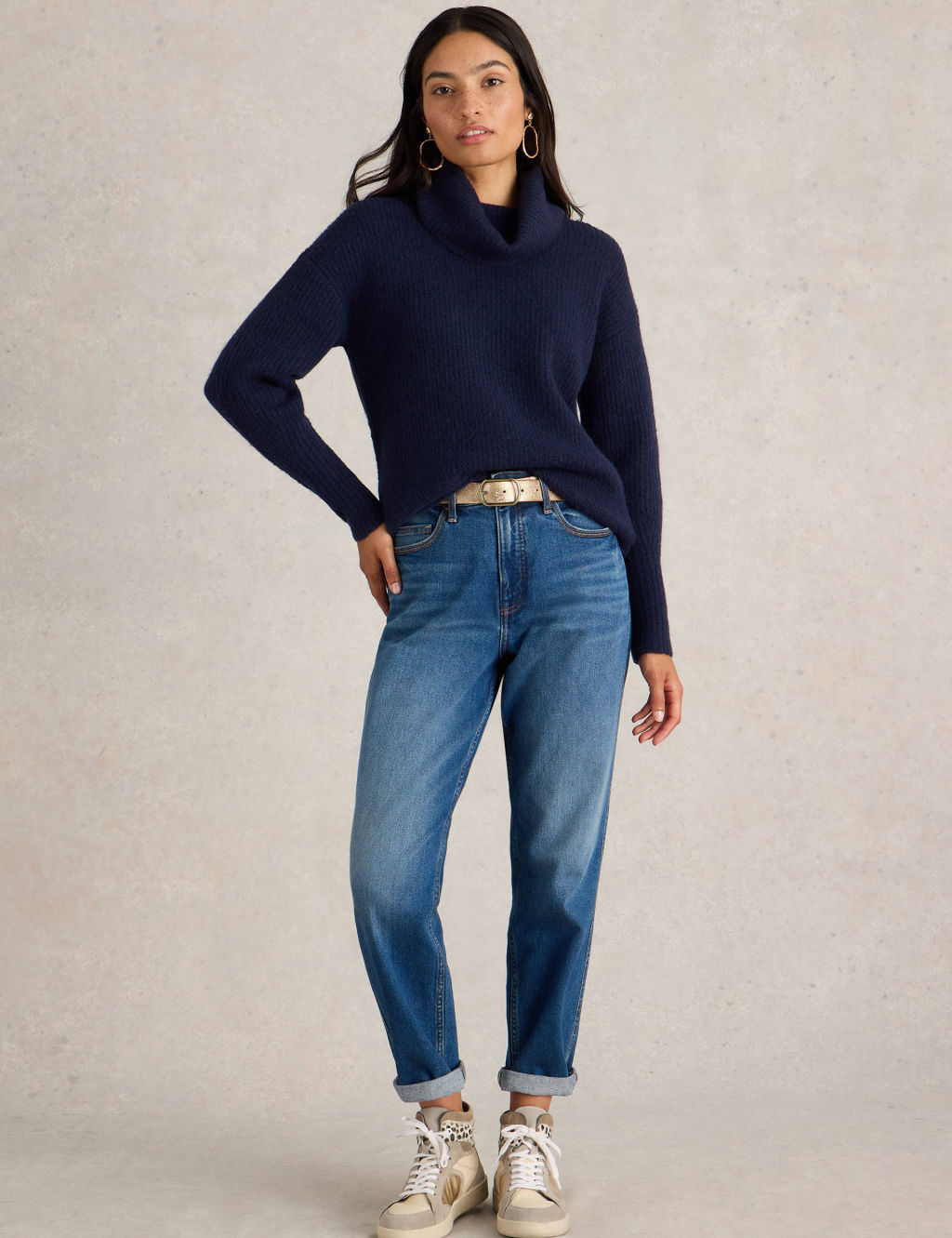 Ribbed Roll Neck Jumper with Wool