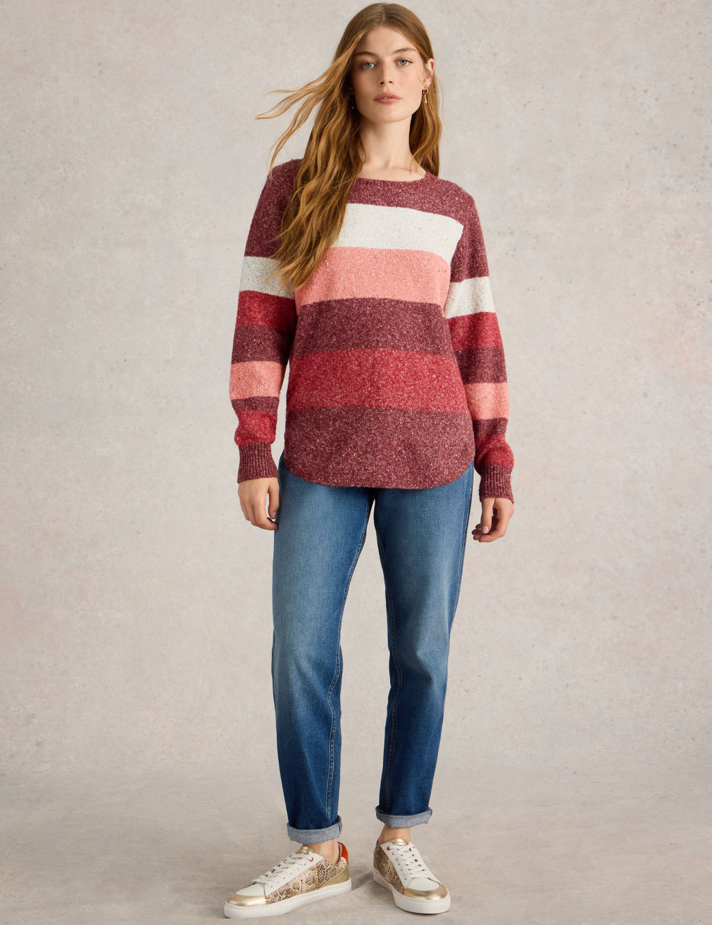 Striped Split Hem Jumper with Cotton