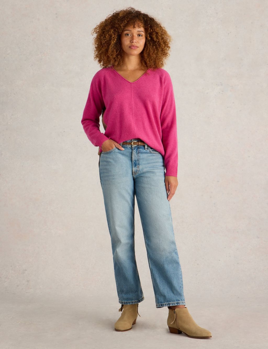 Pure Cashmere Colour Block V-Neck Jumper
