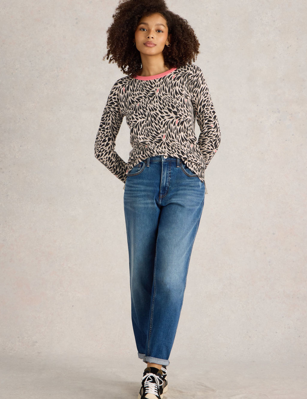 Wool Blend Heart Print Crew Neck Jumper