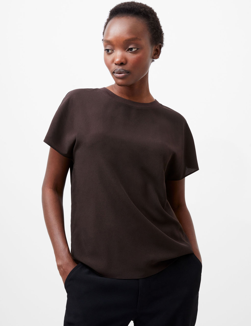 Crepe Crew Neck Top