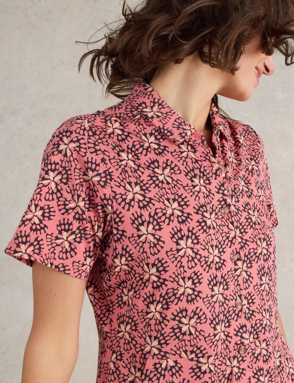 Cotton Blend Jersey Printed Midi Shirt Dress 5 of 6