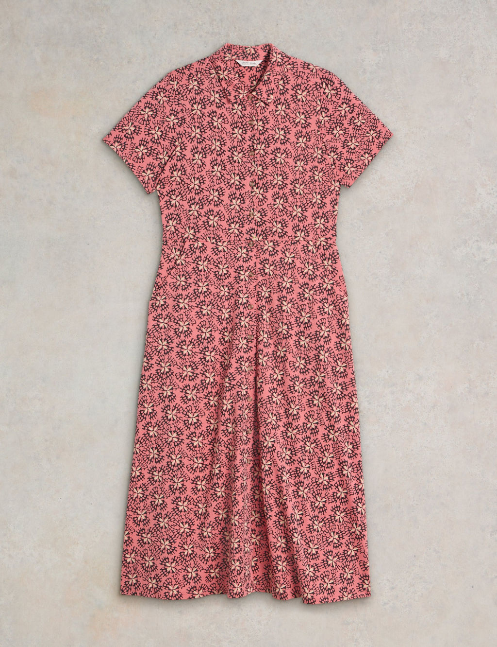 Cotton Blend Jersey Printed Midi Shirt Dress 1 of 6