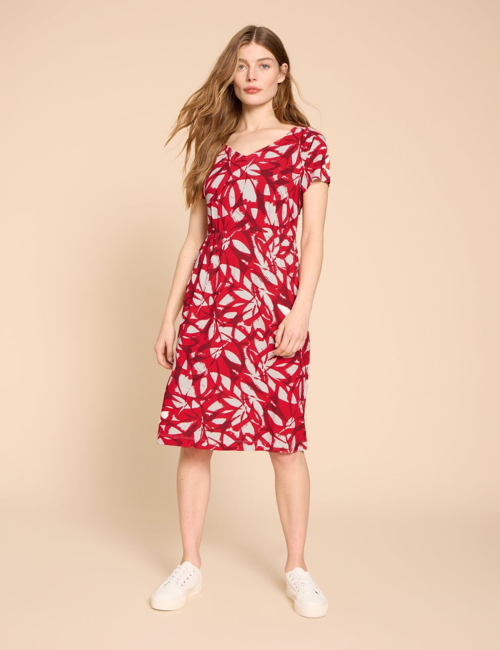 Jersey Printed V-Neck Tea Dress