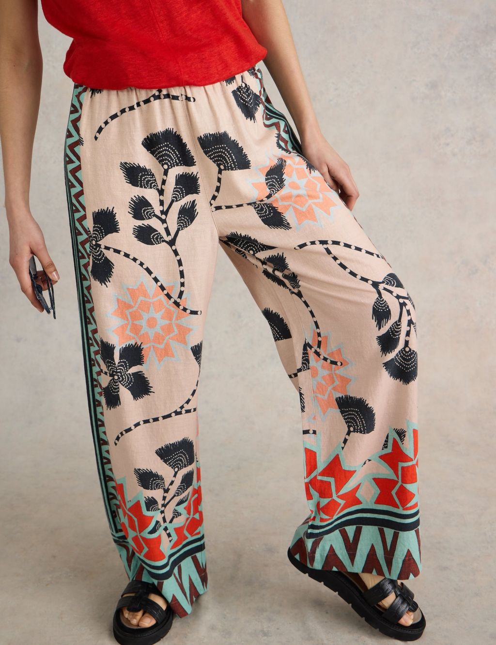 Linen Rich Printed Wide Leg Trousers 2 of 5