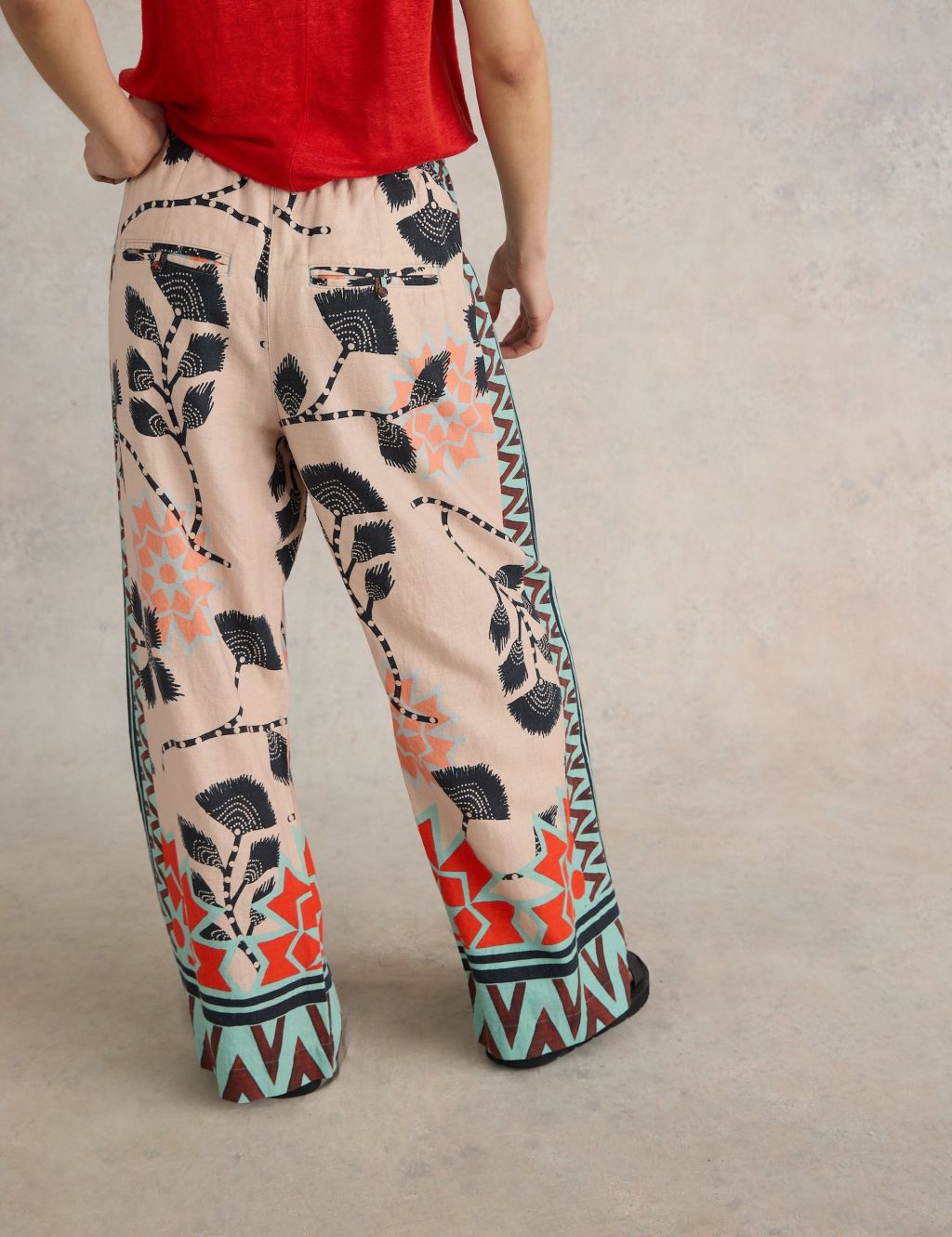 Linen Rich Printed Wide Leg Trousers 4 of 5