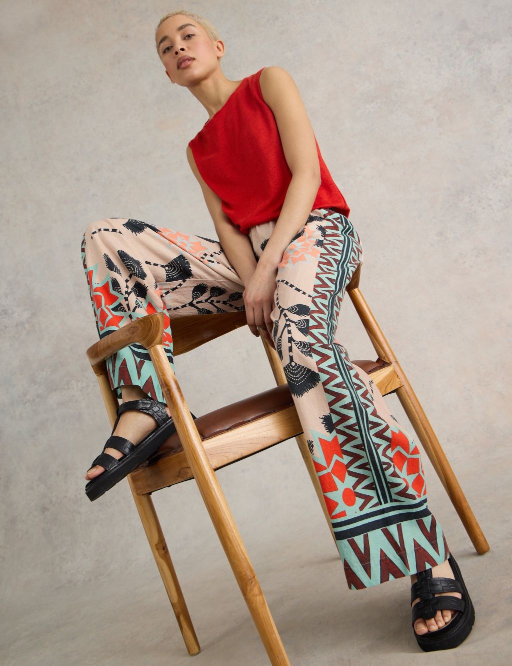 Linen Rich Printed Wide Leg Trousers 5 of 5