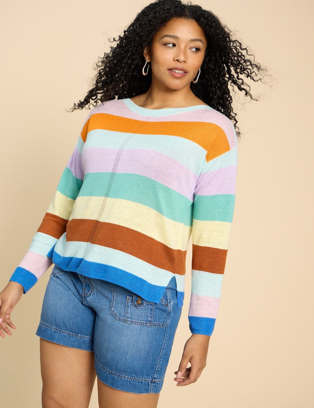 Pure Linen Striped Crew Neck Jumper 3 of 6