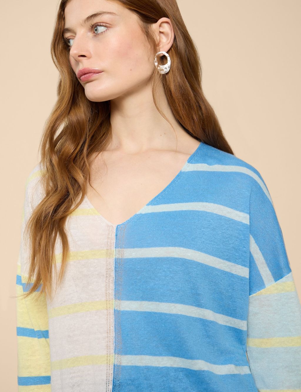 Pure Linen Striped V-Neck Jumper 5 of 6