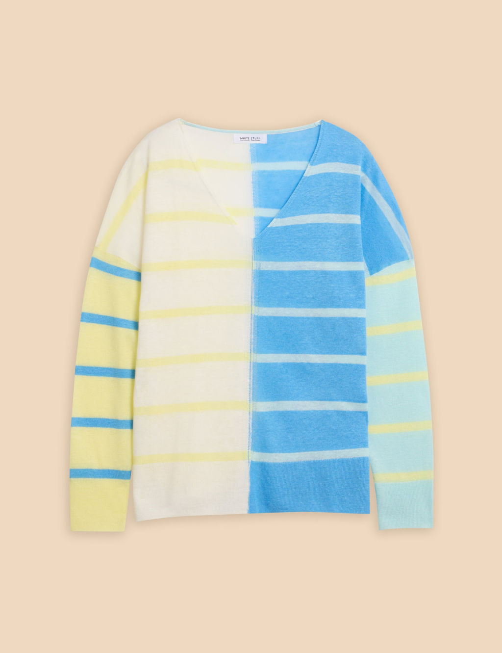 Pure Linen Striped V-Neck Jumper 1 of 6