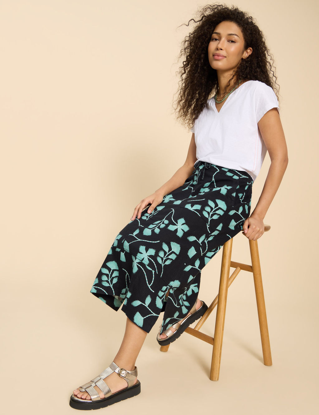 Linen Rich Printed Midi Slip Skirt | White Stuff | M&S