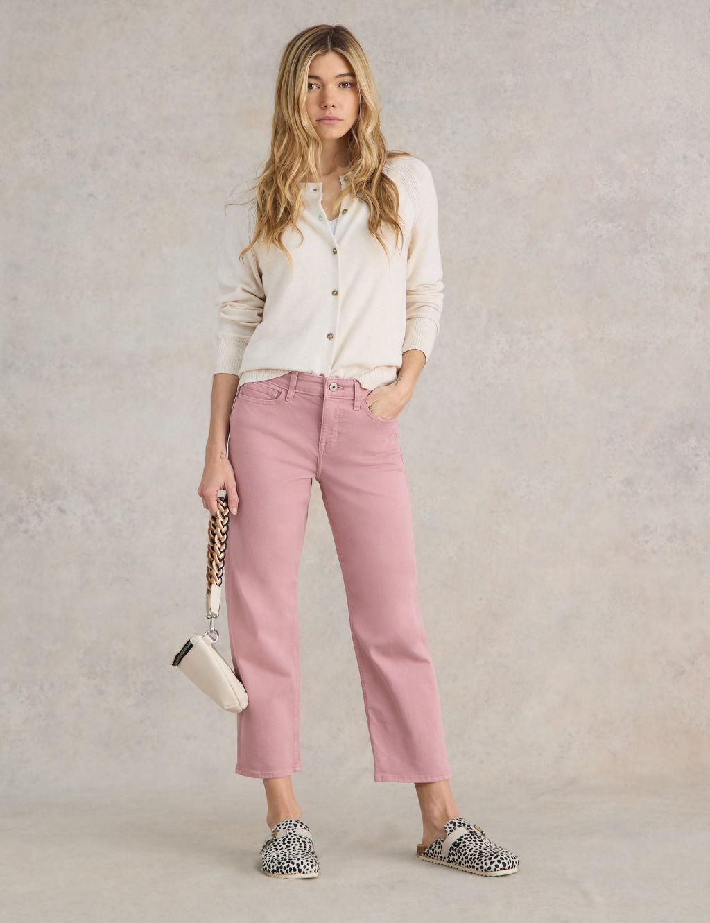 Cotton Rich Mid Rise Straight Cropped Jeans