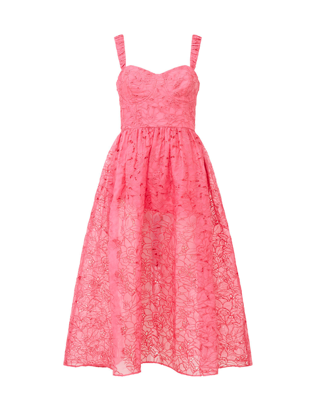 Embroidered Lace Sweetheart Neckline Midi Tea Dress