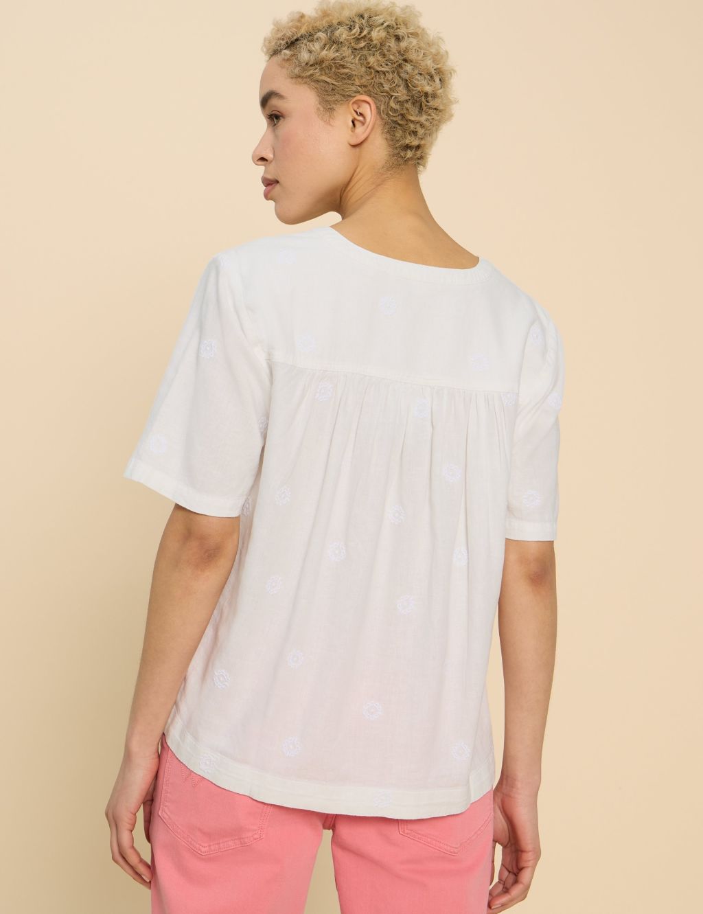 Linen Rich Embroidered V-Neck Top 4 of 6