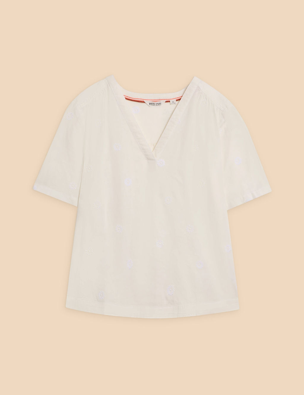 Linen Rich Embroidered V-Neck Top 1 of 6