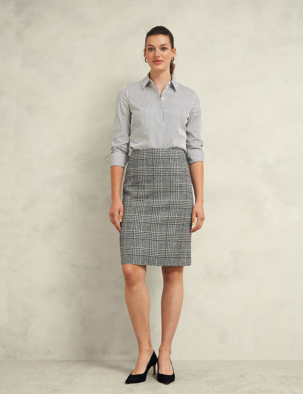 Pure Wool Checked Mini Pencil Skirt