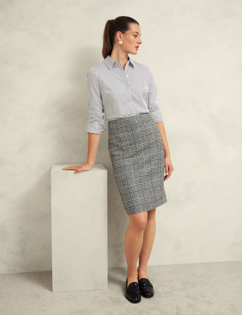 Pure Wool Checked Mini Pencil Skirt 4 of 7