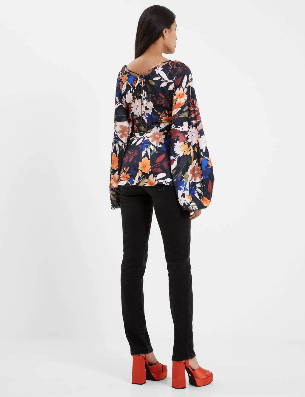 Satin Floral Waisted Blouson Sleeve Blouse 4 of 4