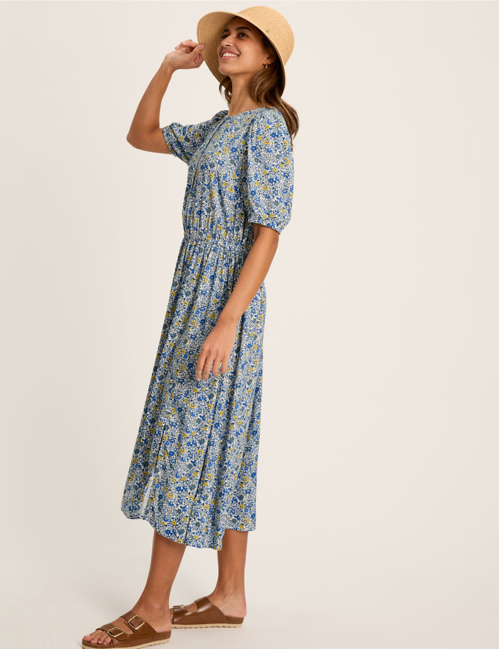 Pure Cotton Floral Midi Waisted Dress | Joules | M&S