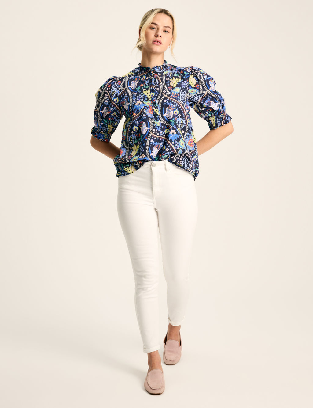 Pure Cotton Floral High Neck Blouse 2 of 7