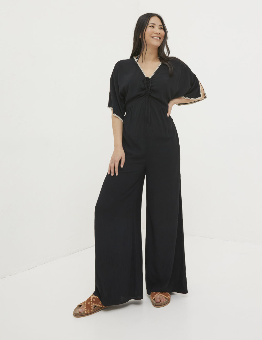 Embroidered Short Sleeve Jumpsuit