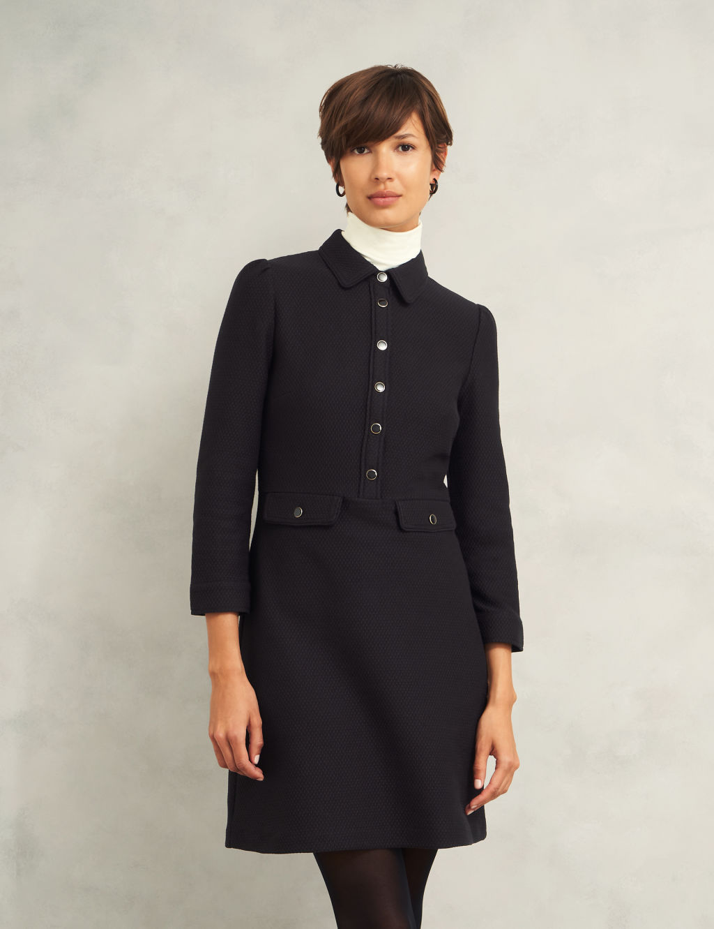 Cotton Rich Collared Button Detail Mini Shift Dress