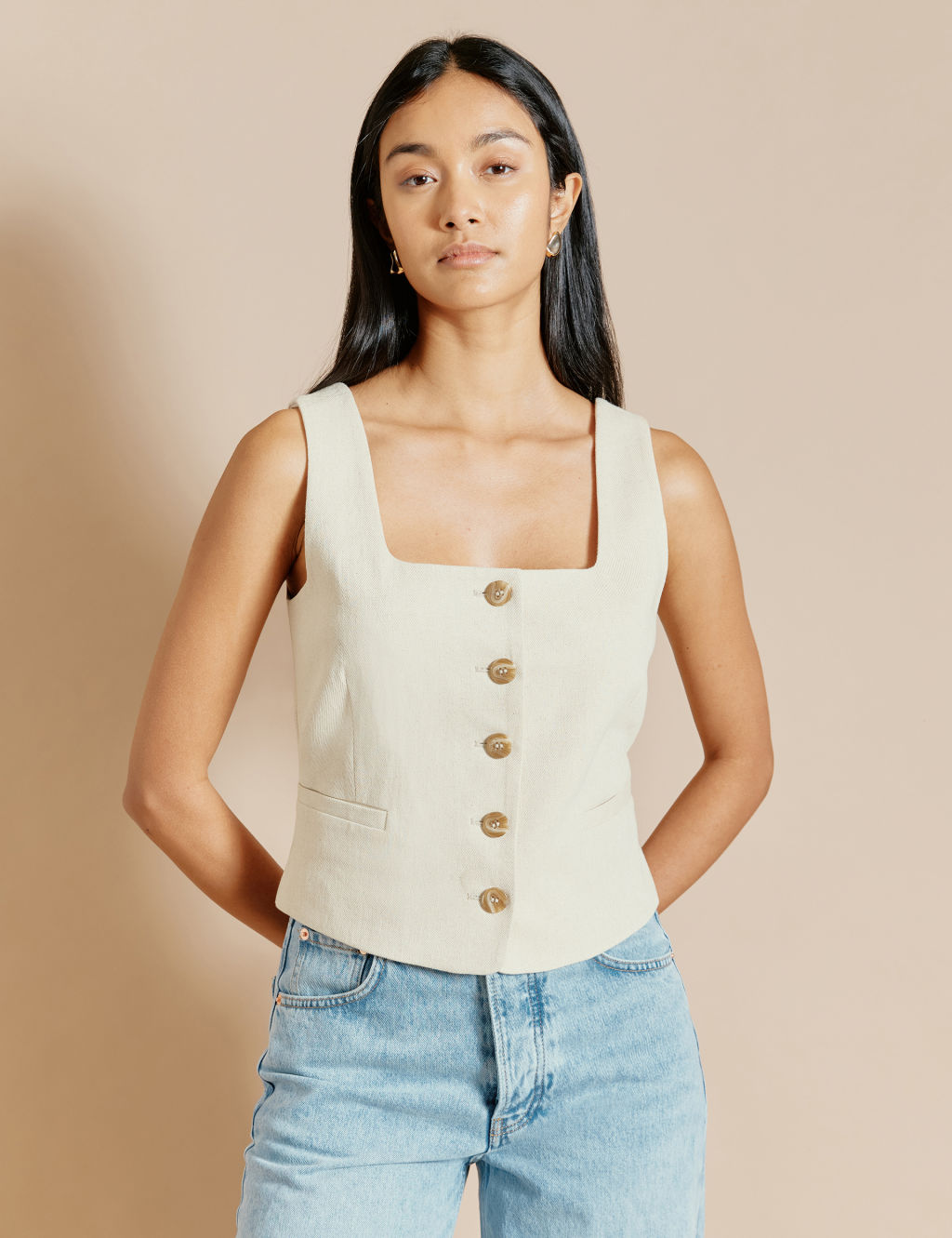 Cotton Rich Button Detail Cami Top