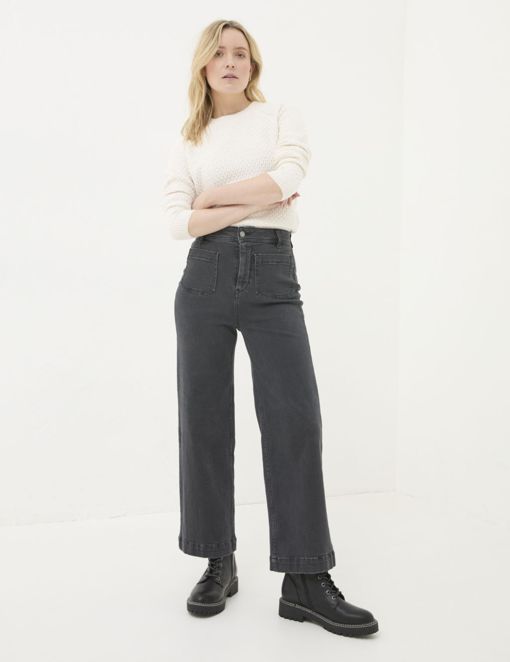 High Waisted Wide Leg Cropped Jeans