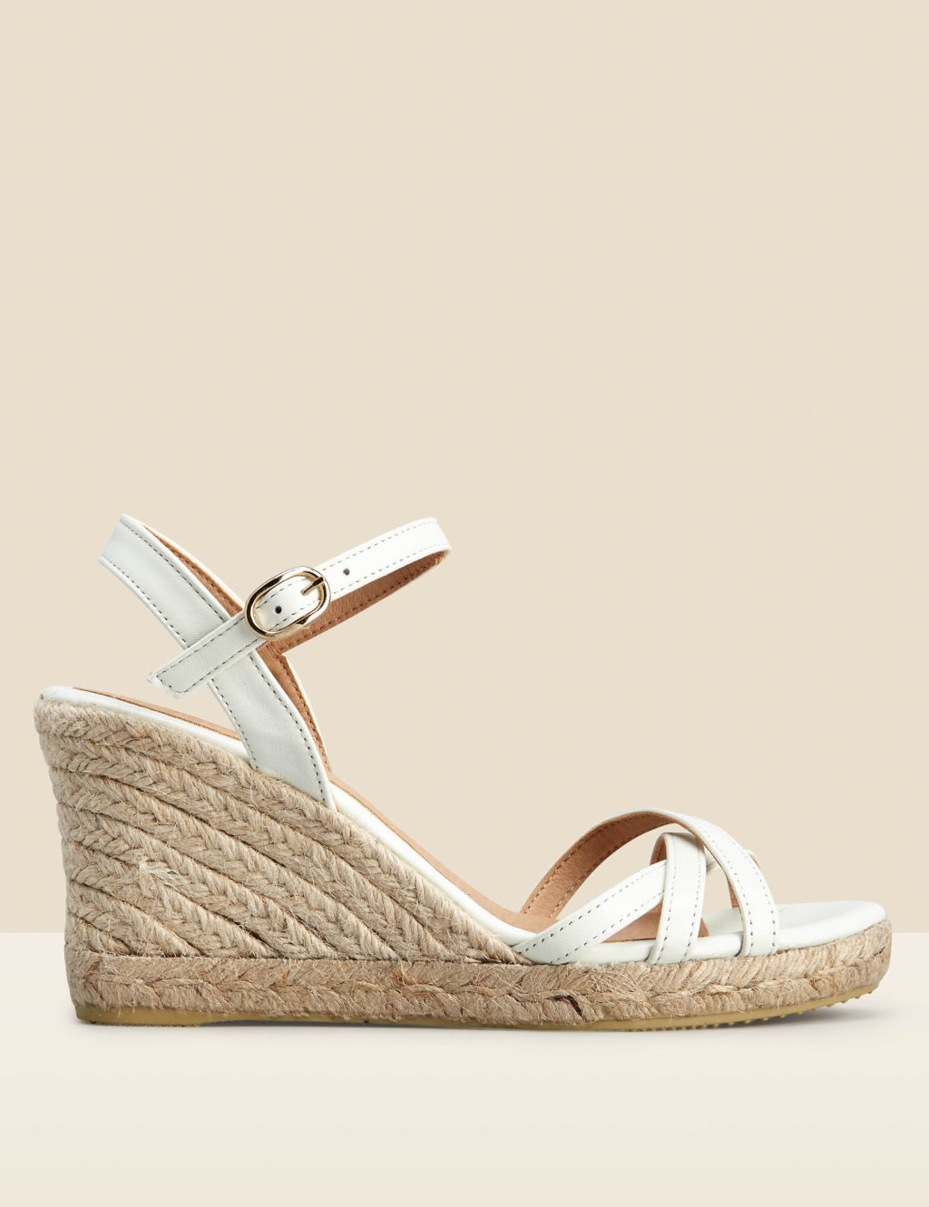 Leather Ankle Strap Wedge Espadrilles