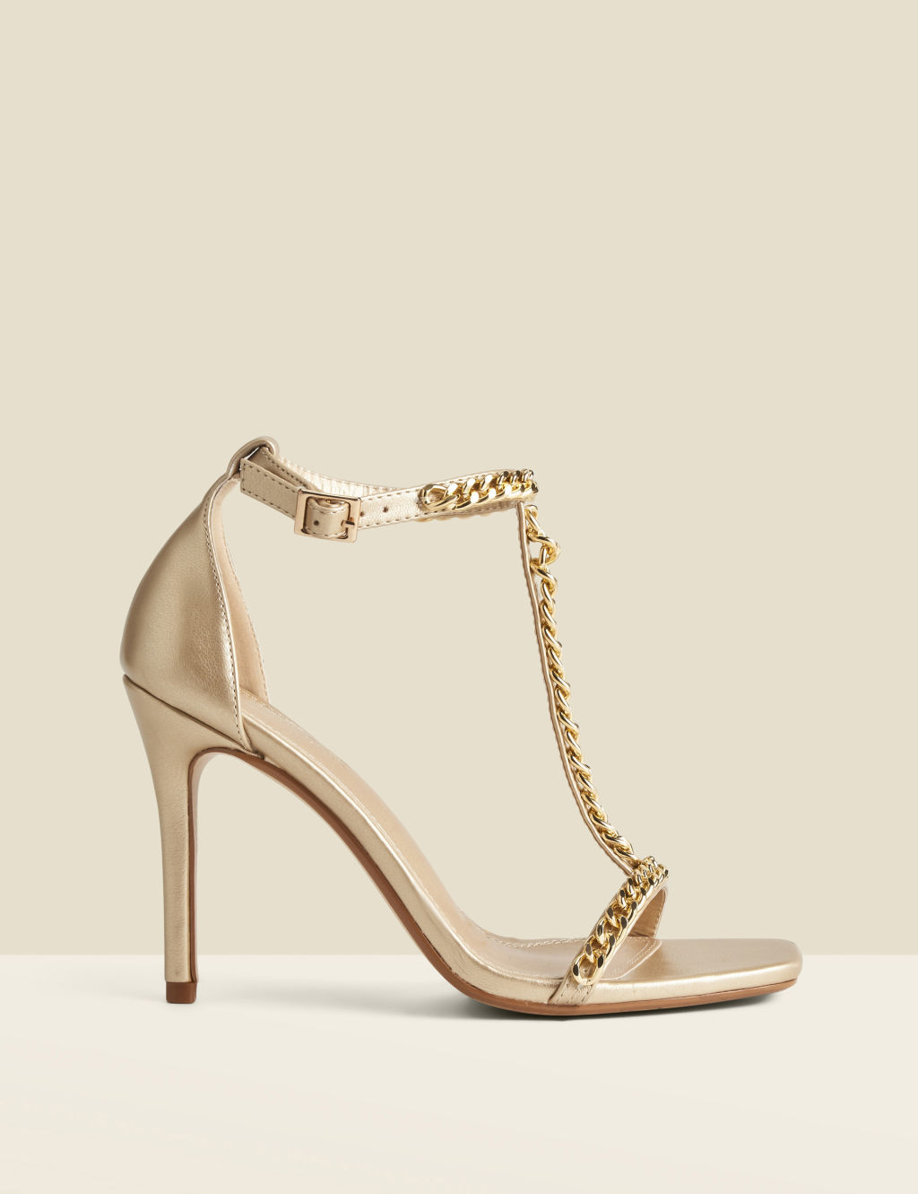 Leather Chain Detail Stiletto Heel Sandals