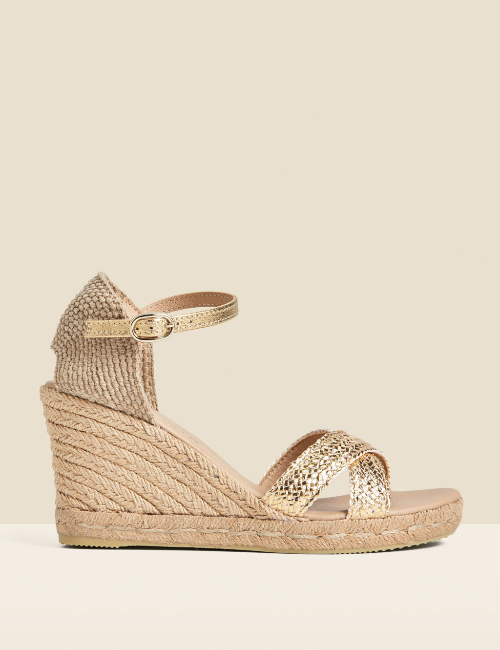 Metallic Ankle Strap High Wedge Espadrilles