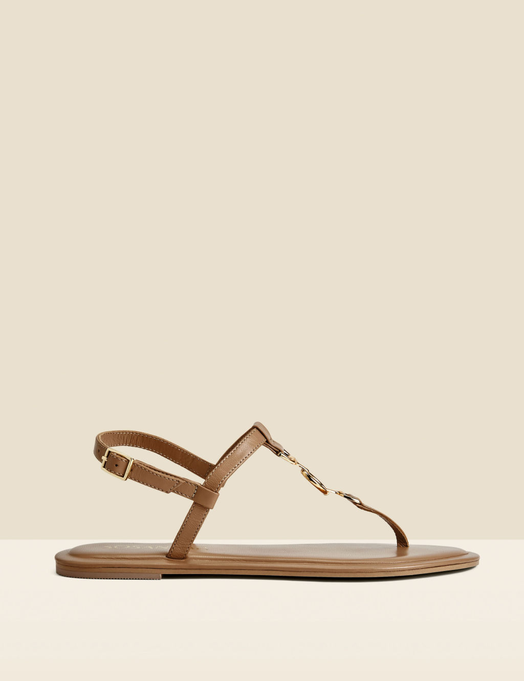 Leather Ankle Strap Flat Toe Thong Sandals