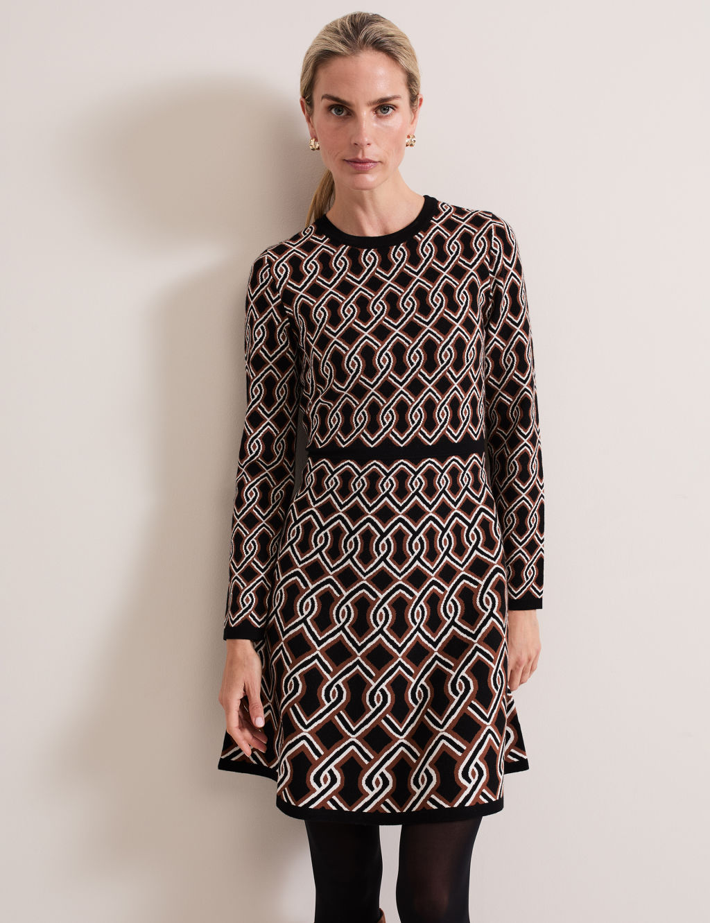 Jacquard Round Neck Mini Swing Dress