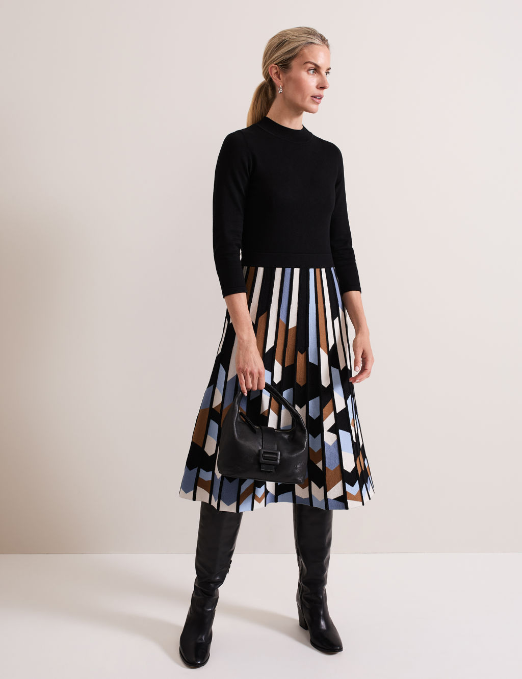 Geometric Pleated Midi Dress