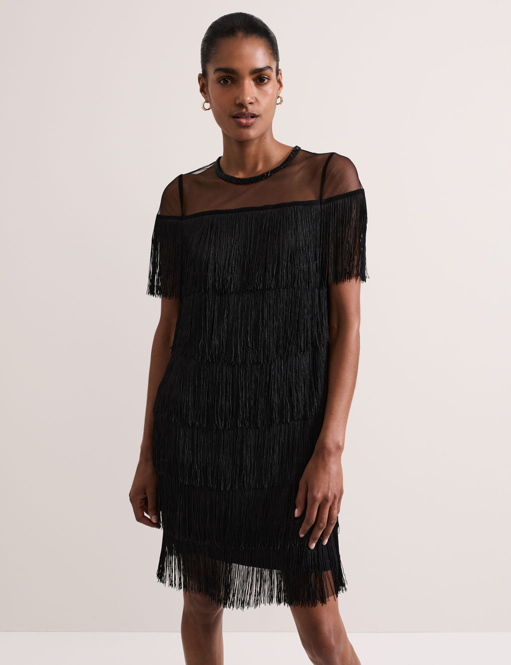 Fringed Mini Shift Dress