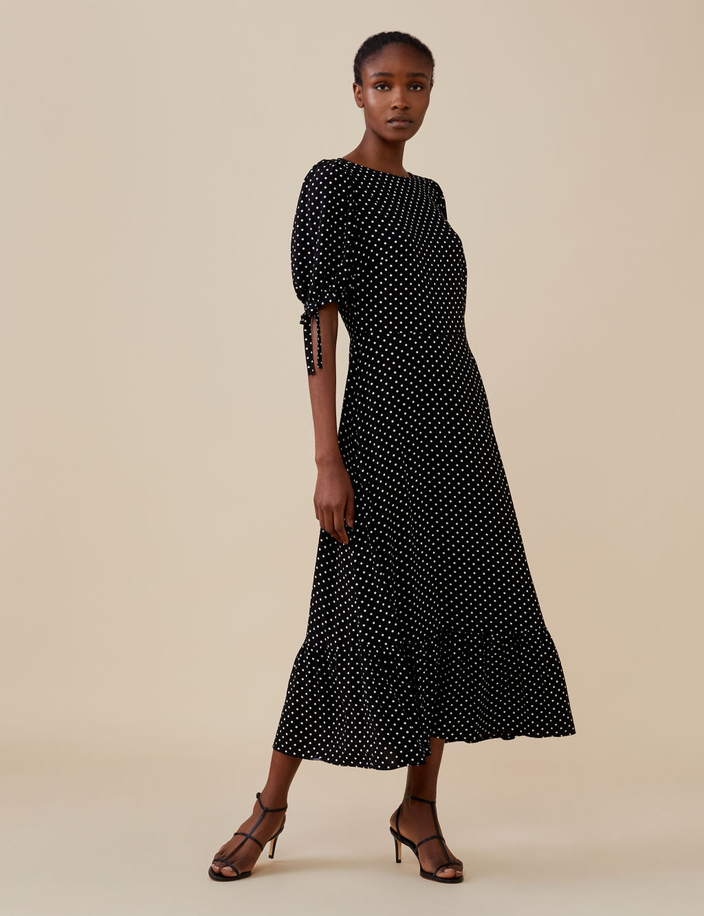 Polka Dot Tie Sleeve Midi Tea Dress 3 of 4