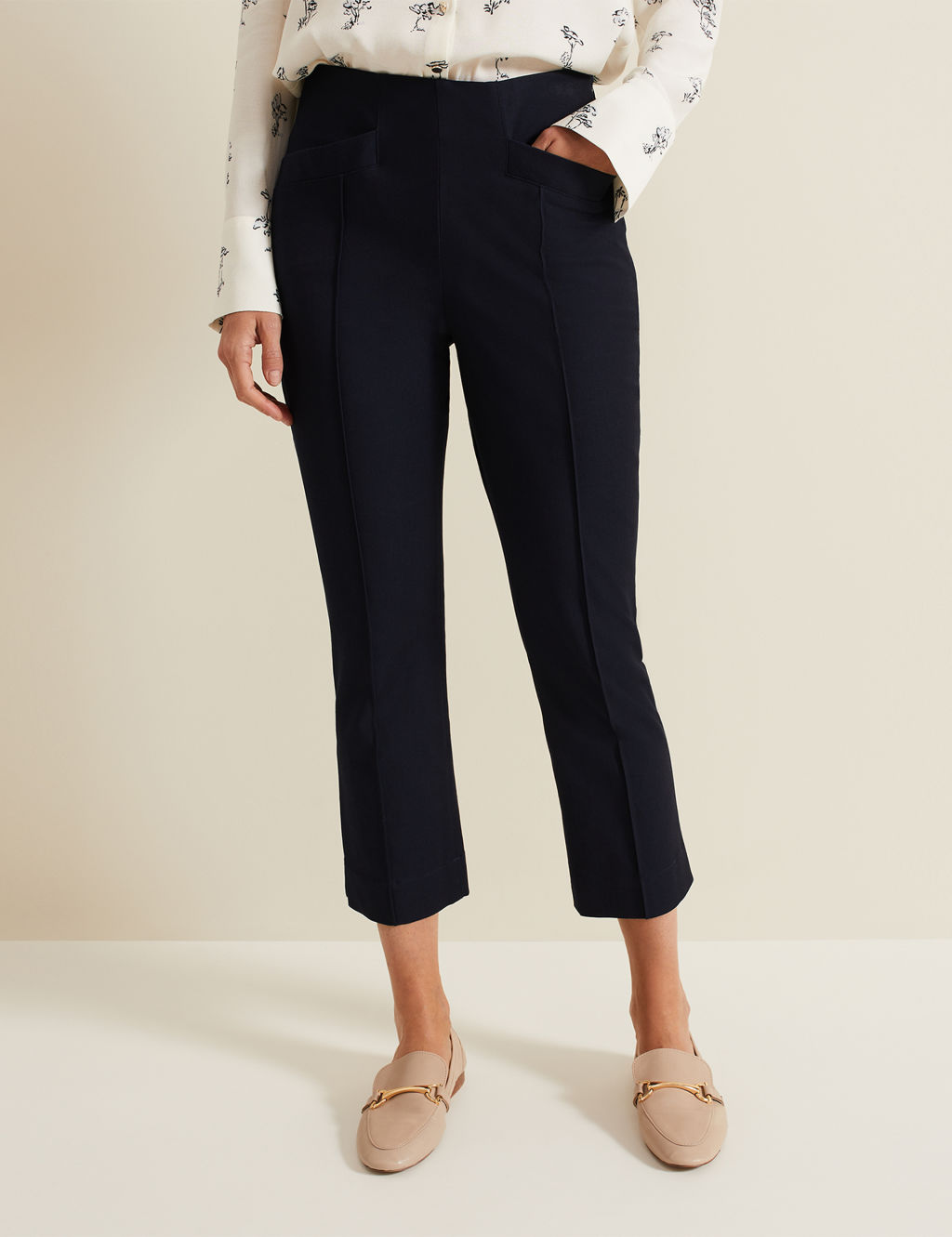 Neutral Cotton Blend Capri Trousers main image 0